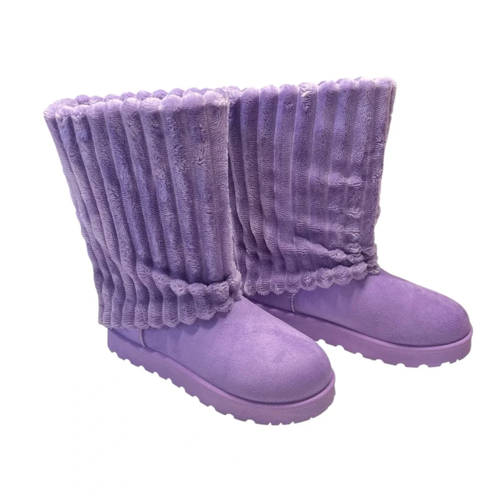 Lurnyet NWOT Women's Fuzzy Faux Fur Warm Winter Boots in Purple and Pink Sz 8.5